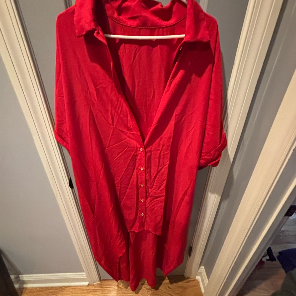 Red Button-Up Shirt Dress